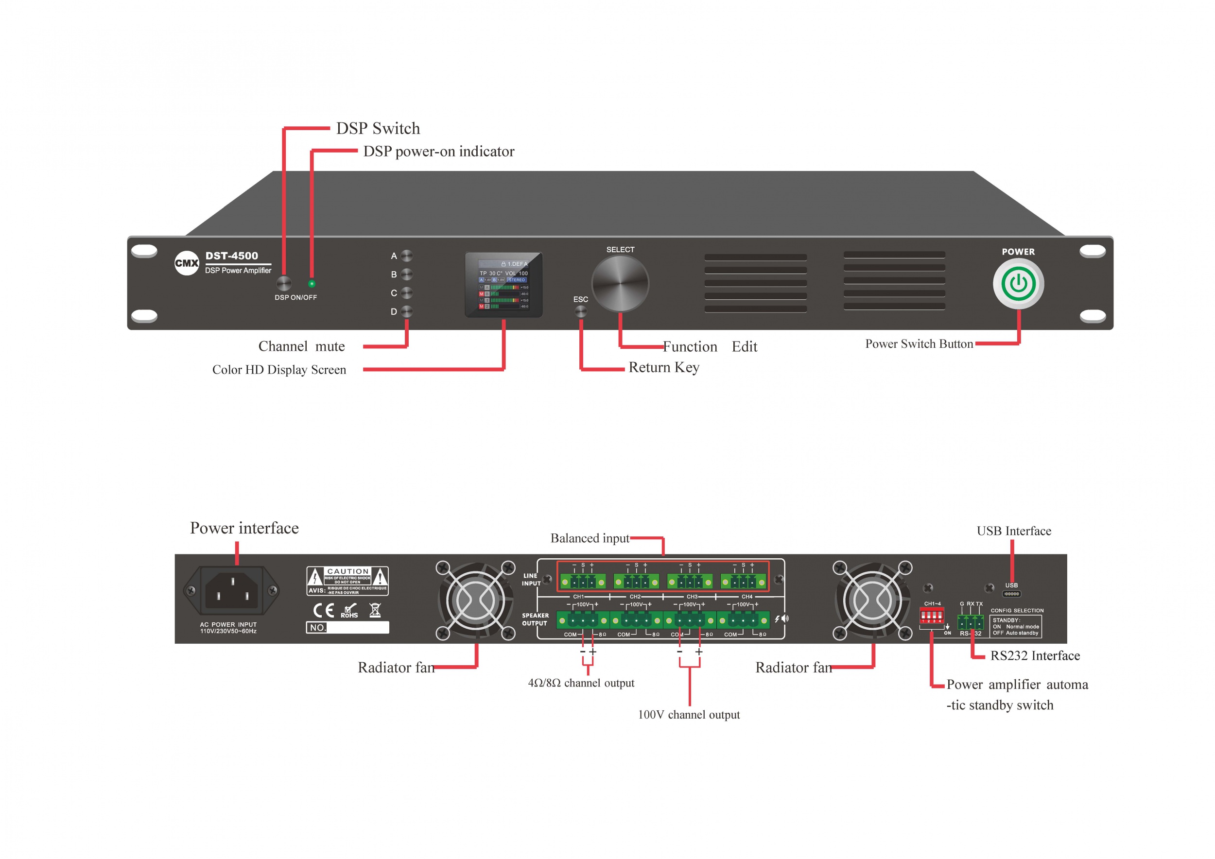 100V Four Channel Power Amplifier with DSP Processor DST-4120/ DST-4240/ DST-4350/ DST-4500 - Image 3