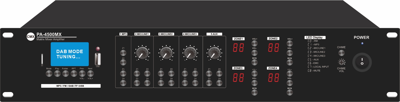 PA-4120MX PA-4240MX PA-4350MX PA-4500MX 4 Zone Mixer Amplifier with USB/SD/FM/Bluetooth - Image 2
